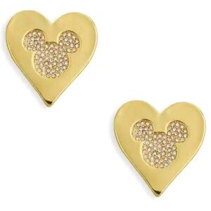 NEW! DISNEY BAUBLEBAR Gold Heart Embellished Mickey Mouse Post Earrings Jewelry.